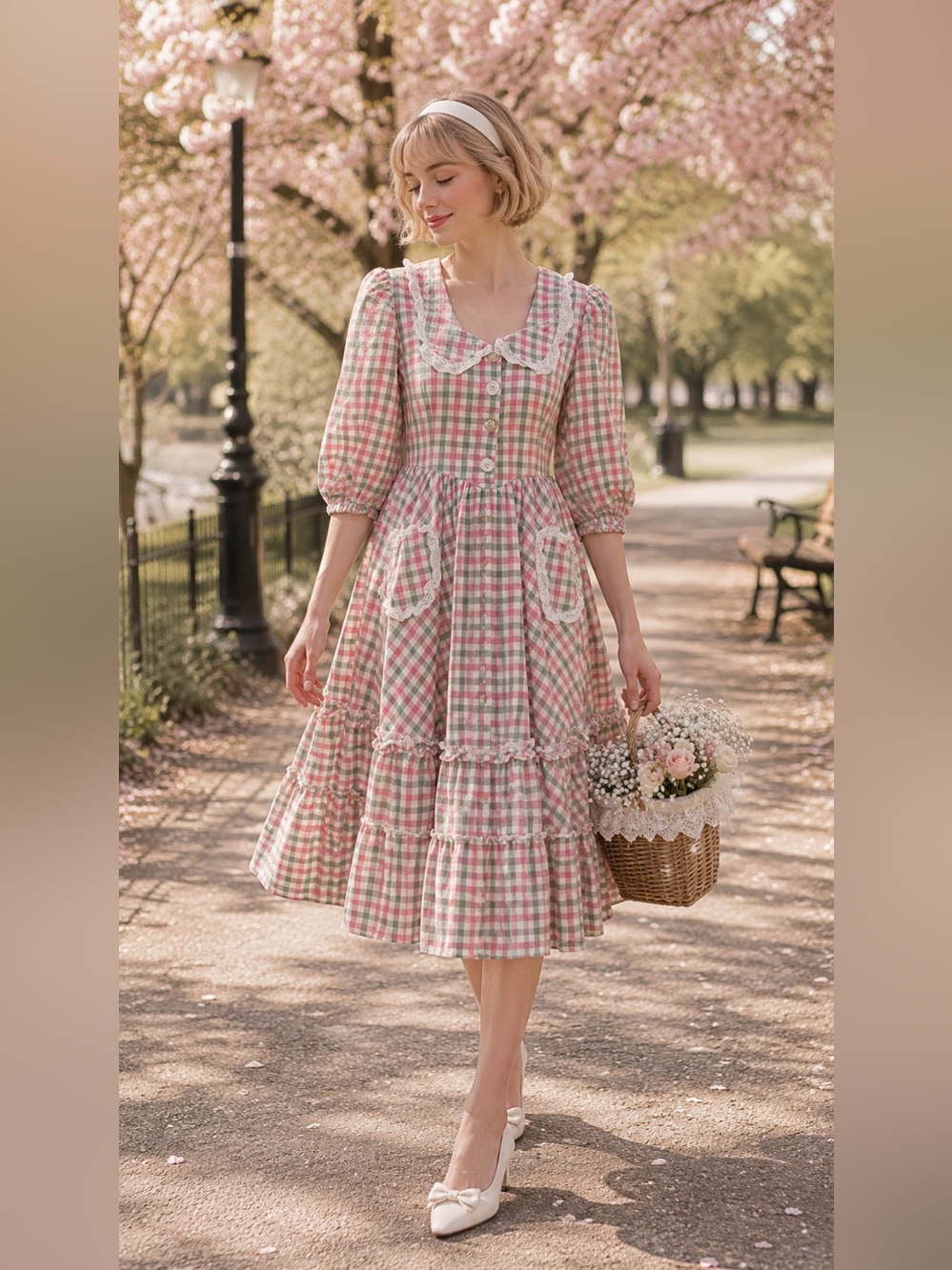 Miss Candyholic Pink & Green Gingham Midi Dress Kawaii